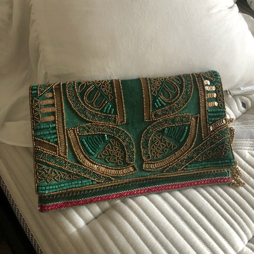 Green bejeweled cross body